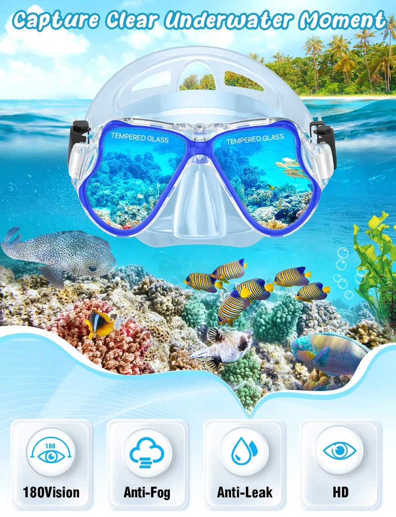 Zenoplige Mask Fins Snorkel Set, Snorkeling Gear for Adults, Panoramic View Snorkel Mask Anti-Fog, Adjustable Dive Flippers, Dry Top Snorkel and Travel Bag, Scuba Gear for Swimming Snorkeling Diving - Image 2